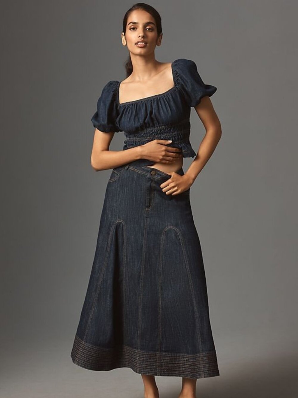 Pilcro Denim Godet Midi Skirt